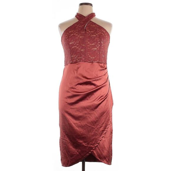 NWT Grace Karin Lace Bodice Halter Top Rust Bodycon Satin Dress Size 16 NEW - Picture 1 of 5